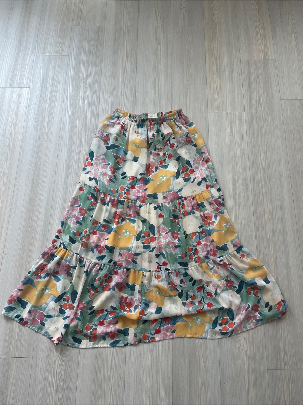 Floral Tiered Maxi Skirt in Mustard & Green